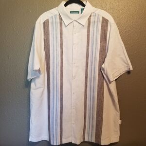 Cubavera XLT Shirt Button Front Linen Cotton Blend Blue Gray Striped Beach